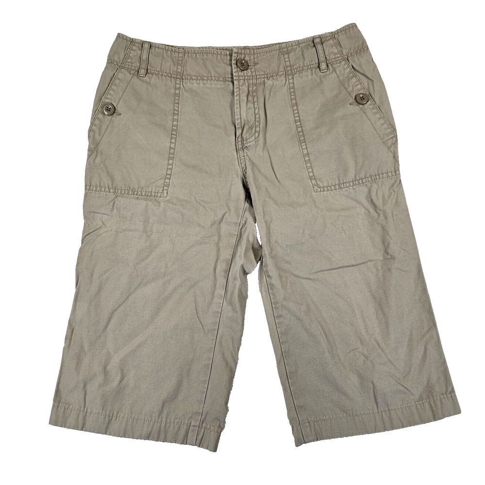 Eddie Bauer Hiking Shorts Women's Size 6 Tan Bermuda Button/Zip Pockets EUC